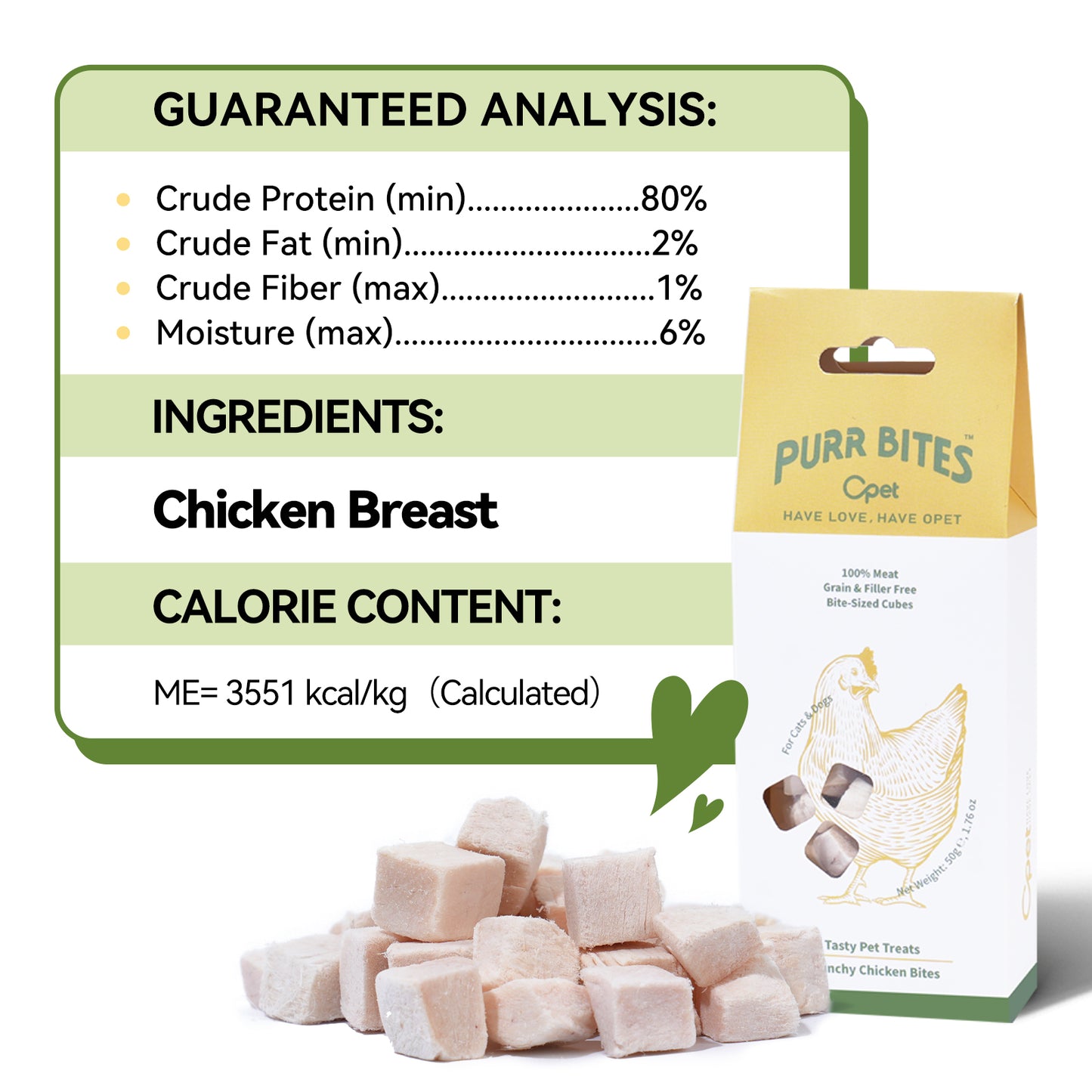 OPET Freeze Dried Pet Food, Freeze Dried Chicken Cubes, 50g