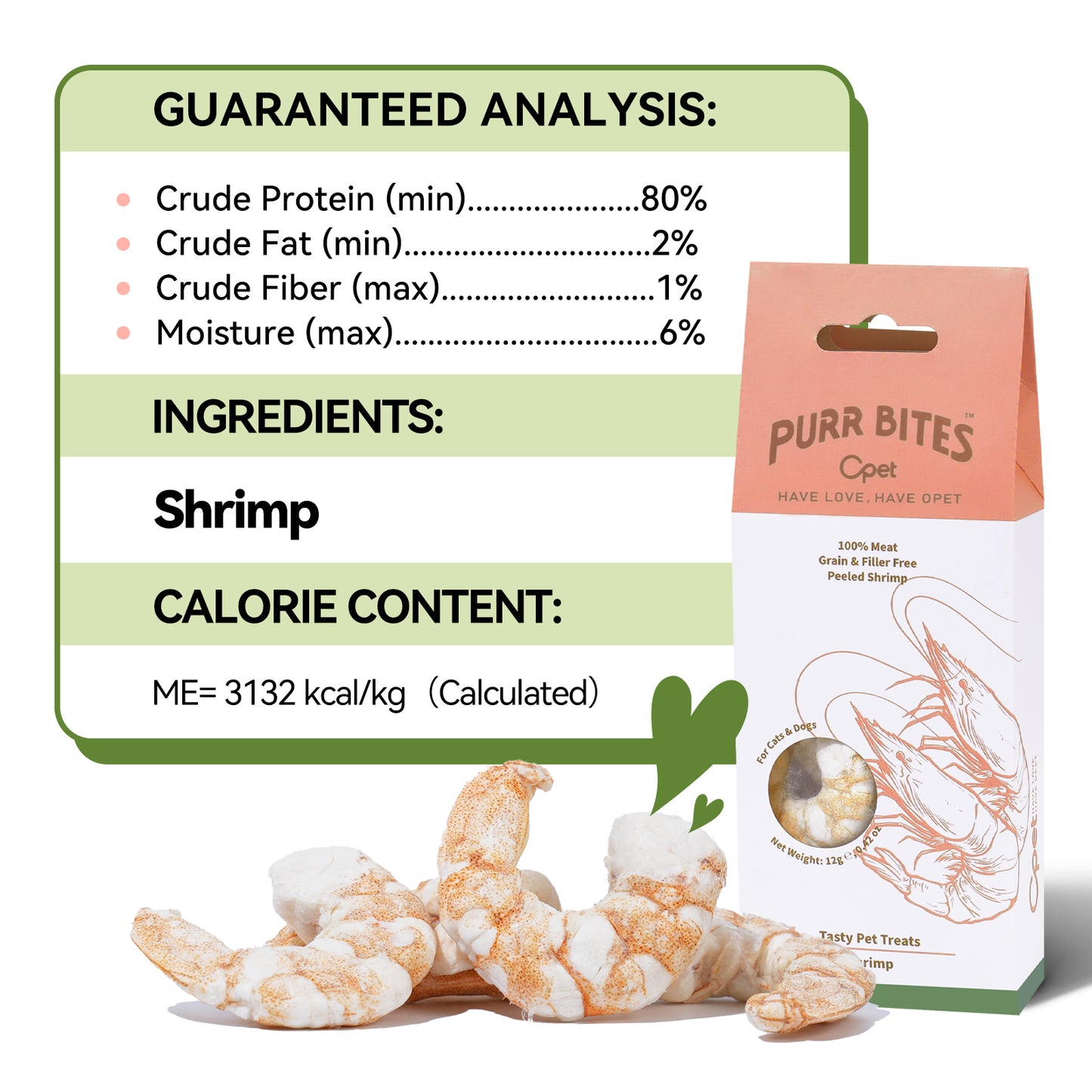OPET Freeze Dried Pet Food, Freeze Dried Shrimp, 12g