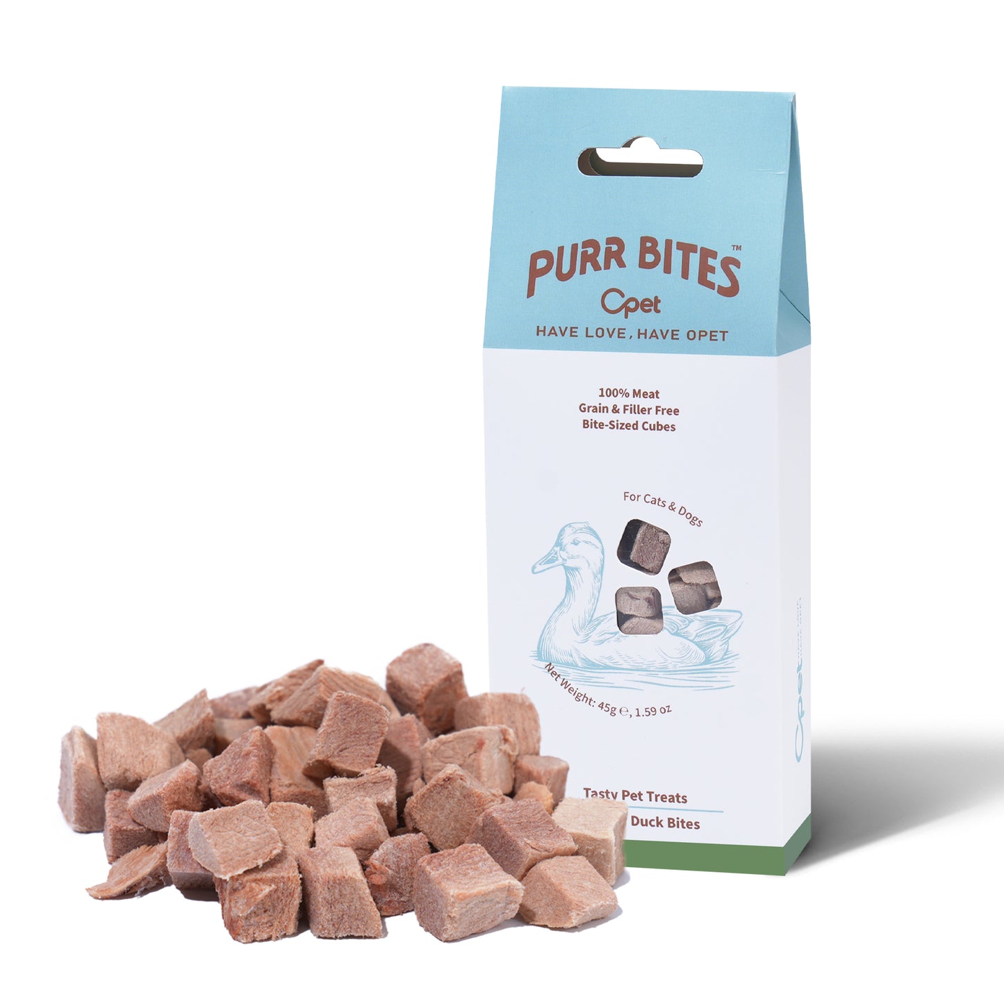 OPET Freeze Dried Pet Food, Freeze Dried Duck Cubes, 45g