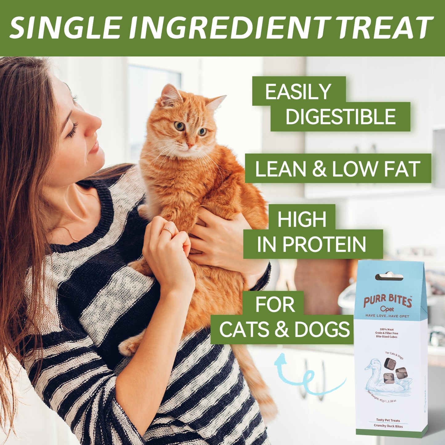 OPET Freeze Dried Pet Food, Freeze Dried Duck Cubes, 45g