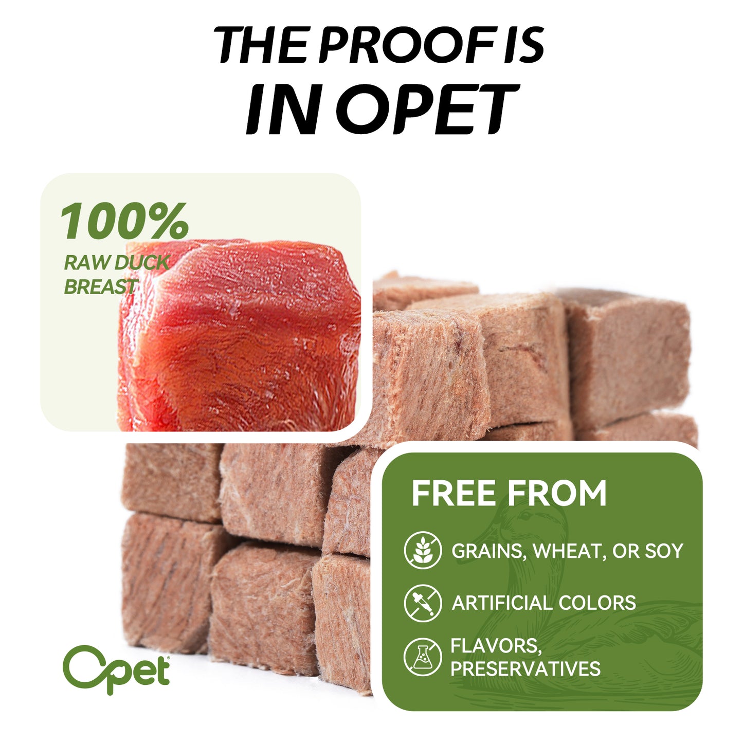 OPET Freeze Dried Pet Food, Freeze Dried Duck Cubes, 45g