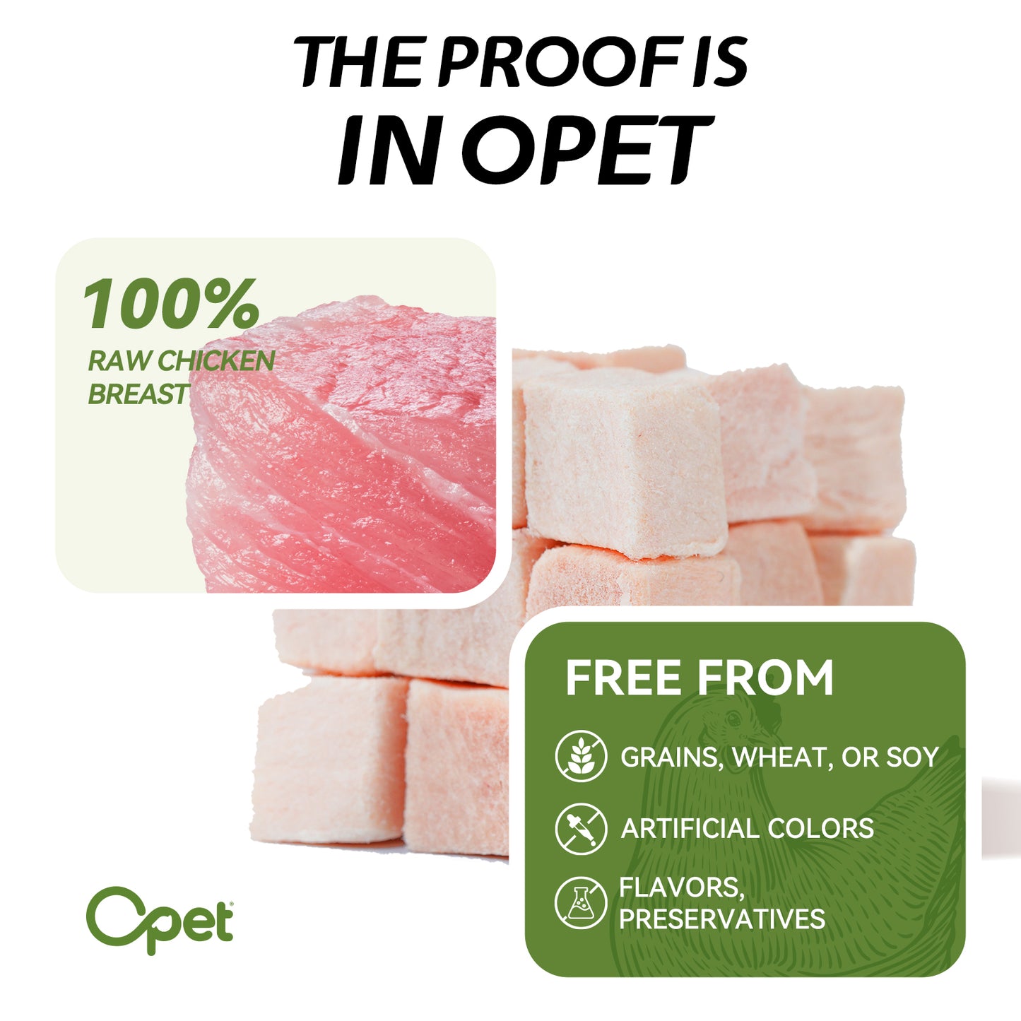 OPET Freeze Dried Pet Food, Freeze Dried Chicken Cubes, 50g