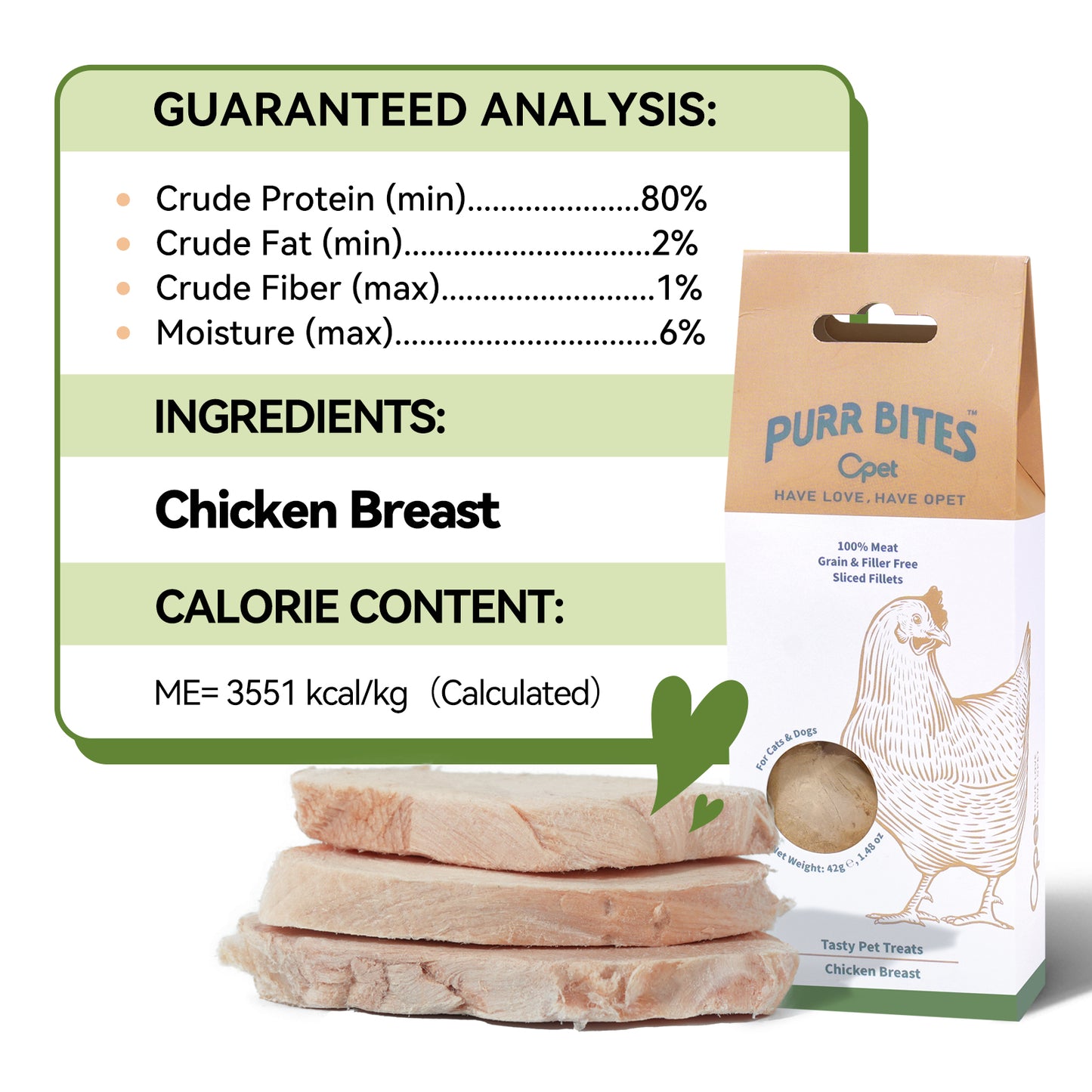 OPET Freeze Dried Pet Food, Freeze Dried Chicken Breast Sliced Fillet, 42g