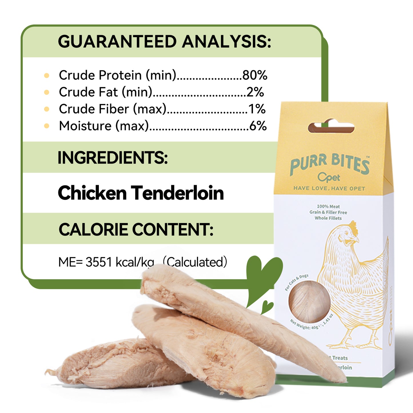 OPET Freeze Dried Pet Food, Freeze Dried Chicken Breast Whole Fillet, 40g