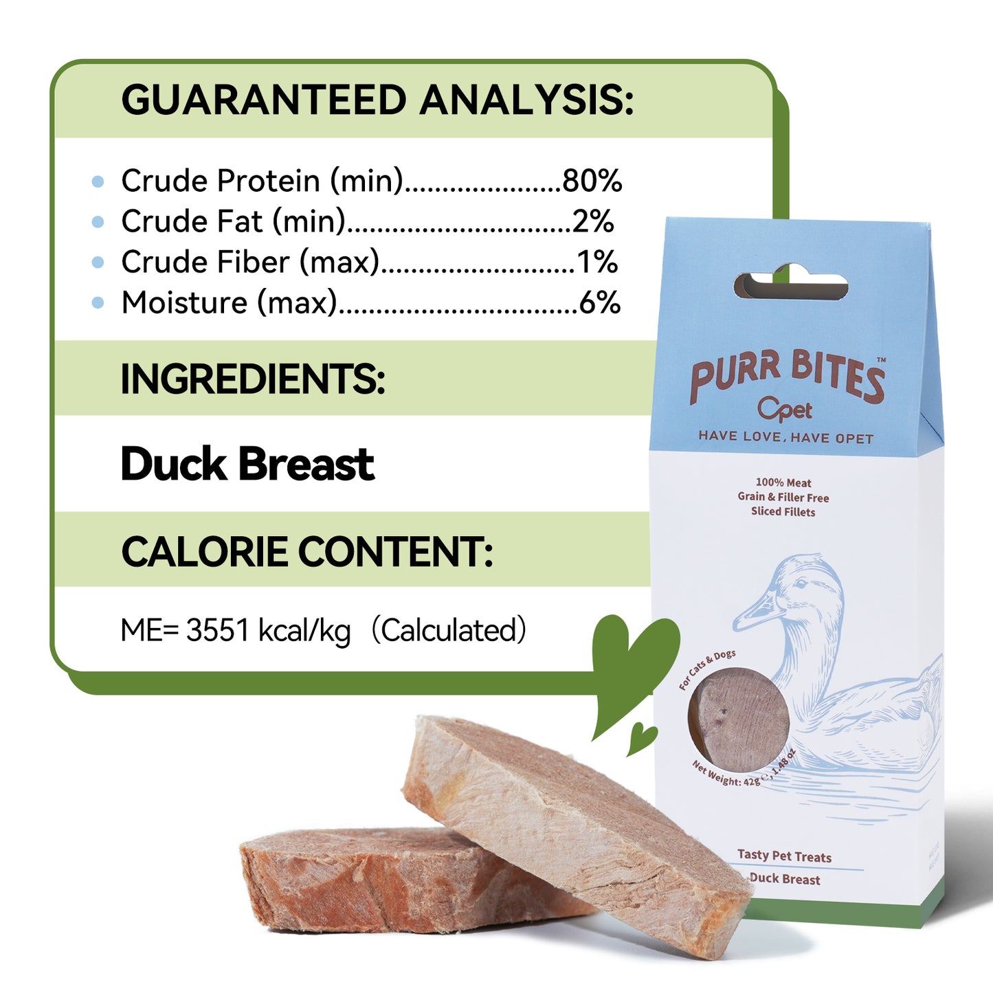 OPET Freeze Dried Pet Food, Freeze Dried Duck Sliced Fillet, 42g
